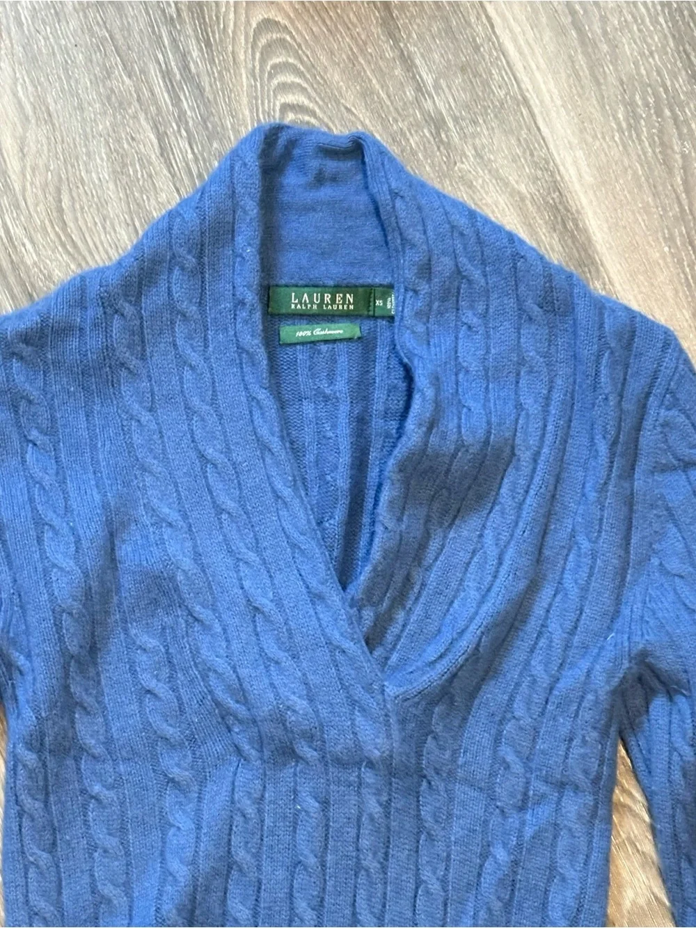 Lauren Ralph Lauren Blue Cashmere cable knit shawl collar sweater - Picture 2 of 3